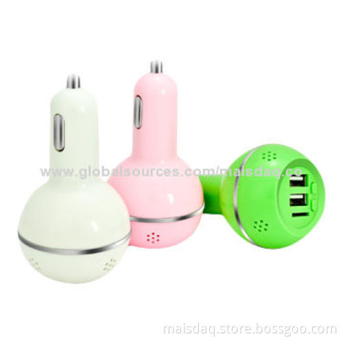 Dual-USB Car Chargers, 8-24V Input and 100-3,000mA Output Current